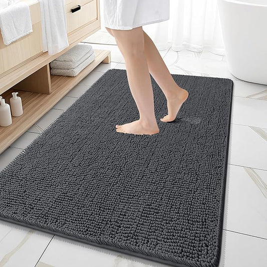 OLANLY Bathroom Rugs 59x35, Extra Soft Absorbent Chenille Bath Rugs, Rubber Backing Quick Dry, Machine Washable Bath Mats for Bathroom Floor, Tub and Shower, Home Decor Accessories, Dark Grey