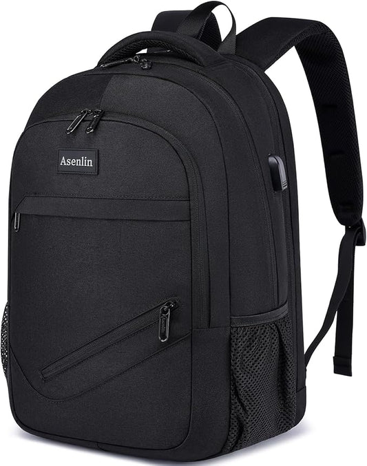 Asenlin Travel Laptop Backpack for Women & Men,Water Resistant Business Slim Sturdy Laptops Backpack with USB Charging Port,Fits 17.3 Inch Notebook College School Computer Bag-Black