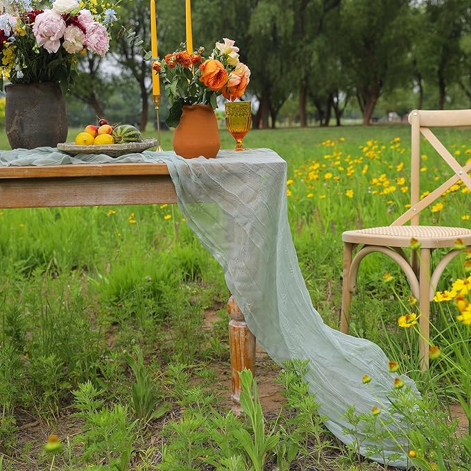DOLOPL ST Patricks Day Table Runner Sage Green Cheesecloth Table Runner 10FT Spring Cheese Cloth Table Runner for Baby Shower Decorations Centerpiece Birthday Party Boho Decoration