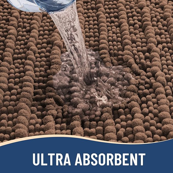 Arotive Luxury Chenille Bathroom Rug Mat, Extra Soft Thick Absorbent Shaggy Bath Rugs, Non-Slip Machine Wash Dry, Plush Bath Mats for Bathroom, Shower and Tub, 30x20, Mocha