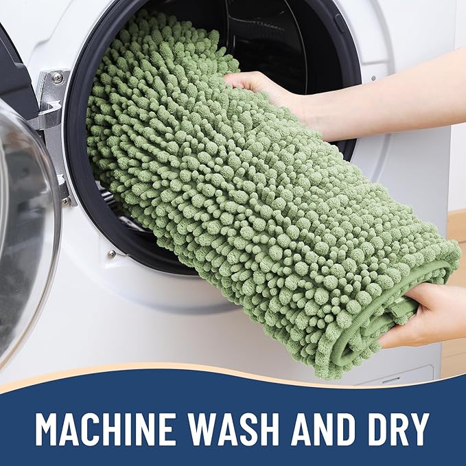 Arotive Luxury Chenille Bathroom Rug Mat, Extra Soft Thick Absorbent Shaggy Bath Rugs, Non-Slip Machine Wash Dry, Plush Bath Mats for Bathroom, Shower and Tub, 40x24, Sage Green