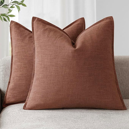 Foindtower Pack of 2, Decorative Linen Soild Throw Pillow Covers Soft Accent Euro Cushion Case Boho Farmhouse Pillowcase for Chair Couch Sofa Bedroom Living Room Home Decor 26 x 26 Inch Rust Red
