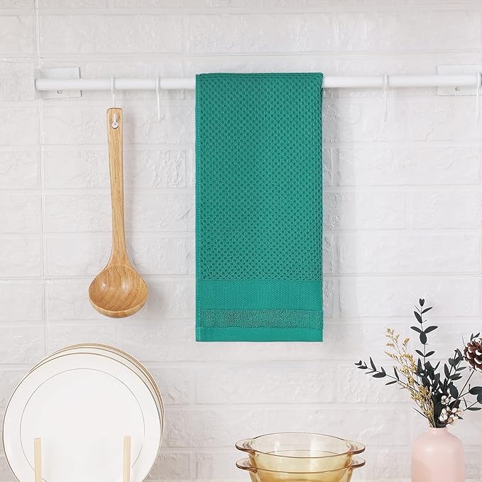 Homaxy 100% Cotton Waffle Weave Kitchen Towels, 13 x 28 Inches Super Absorbent and Machine Washable Dish Towels for Drying Dishes, 4-Packs, Green