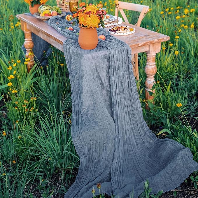 10 Pack Dusty Blue Cheesecloth Table Runners 35x120 Inch Gauze Party Table Runner Rustic Cheese Cloth 10Ft Long Romantic Table Runners for Baby Shower Decoration Wedding Birthday Party Table Decor