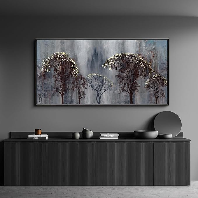 KLAKLA Living Room Wall Art - Black and White Wall Decor Large Picture Landscape Black and Gold Tree Artwork for Walls Frame Canvas Bedroom Office Home Decor 58x29 Inches