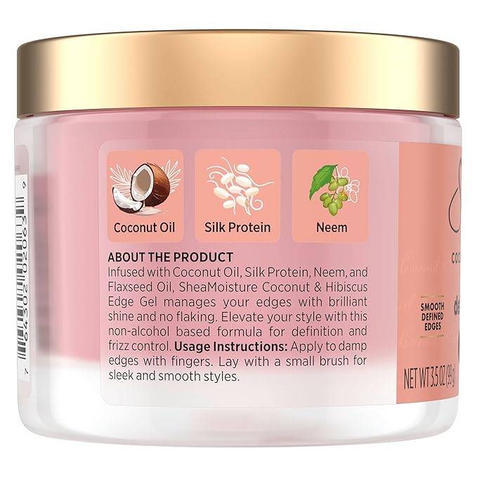 Shea Moisture Define & Shine Edge Gel + Flaxseed Coconut & Hibiscus Holds and Controls Edges All Day Infused With Glycerin, Coconut Oil and an Invigorating Sweet Scent Paraben-Free Hair 3.5 OZ