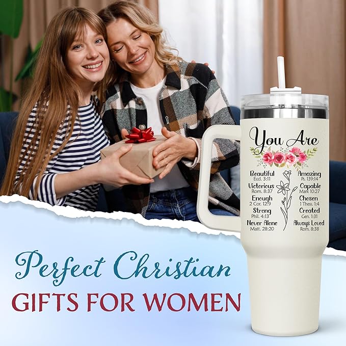 Christian Gifts for Women, Inspirational gifts for woman - Christian Birthday gifts for women friendship, Religious Gifts for Women - Christmas Birthday Woman 40Oz Tumbler with Handle for Girl, Female