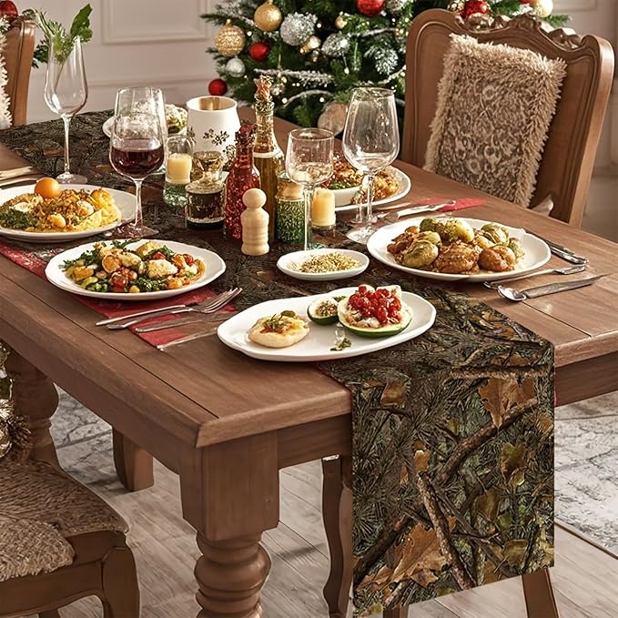 Camo Table Runner Seasonal Spring Fall Kitchen Dining Linen Table Decoration for Indoor Outdoor Home Party Dinner 13x72 Inch