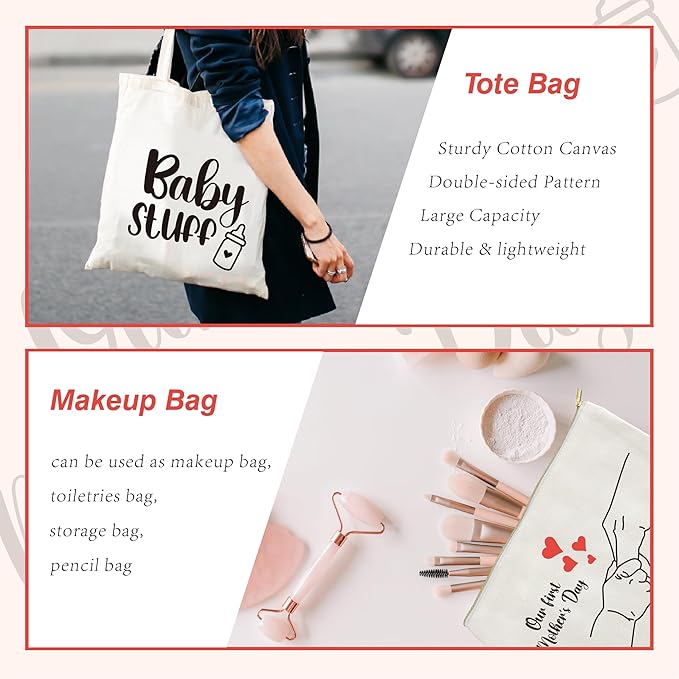 Mama Canvas Bag Mommy Cotton Tote Mummy Canva Tote Women Reusable Grocery Mother Gift Mom Shoulder Bag With Zipper Pocket Makeup Cosmetic Pouch
