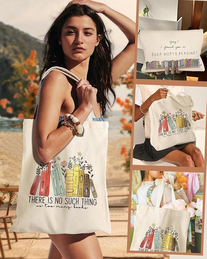 Aesthetic 2 Pack Canvas Tote Bag - with Makeup Zipper Pouch for Women Bag for Shopping, Gym, Travel, Vacation