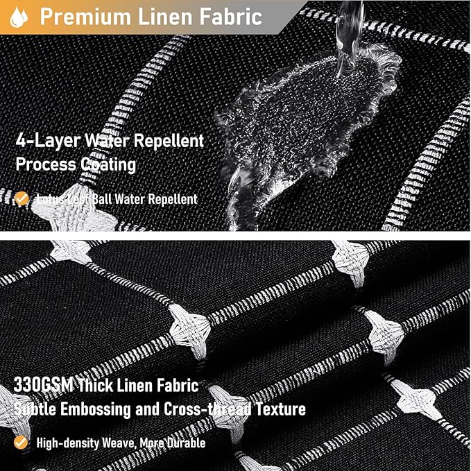 BTTN Boho Farmhouse Shower Curtain, Linen Heavy Duty Fabric Shower Curtain Set with Tassel, Water Repellent, Bohemian Vintage Country Polyester Shower Curtains for Bathroom, Black and White, 72x72