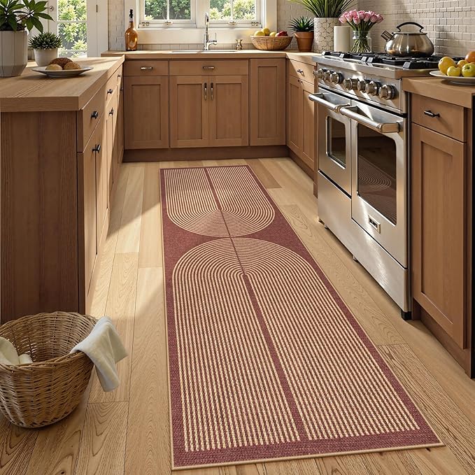 Lahome Modern Rainbow Easy Jute Entryway Runner Rug, Washable Indoor Outdoor Carpet Runners for Hallway 8ft, Farmhouse Non Slip Non Shedding Kitchen Mats for Floor Porch Laundry Room