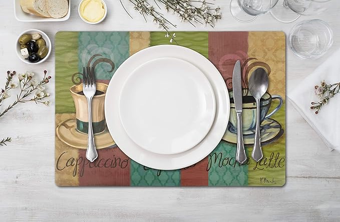 Vinyl Rectangular Placemats Set of 4 - Non Slip Place Mats Ideal for Indoor and Outdoor Dining Table - Washable and Heat Resistant Table Mat for Kitchen Tables (Coffee II)