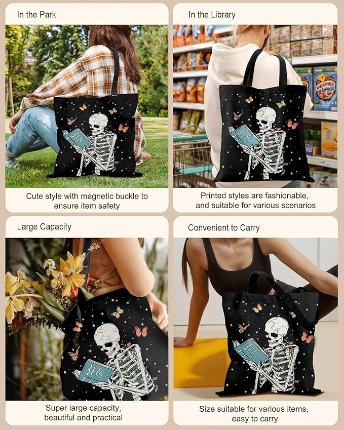 Canvas Tote Bag for Women - Aesthetic Canvas Totes with Pockets Cute Reusable Cloths Ladies Shoulder Bag