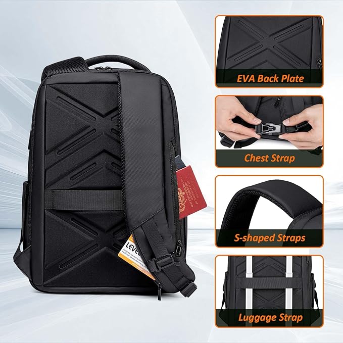 FENRUIEN Expandable Travel Backpack for Men, Water Resistant Computer Backpack with USB Charging Port，Black Laptop Bag 15.6 Inch