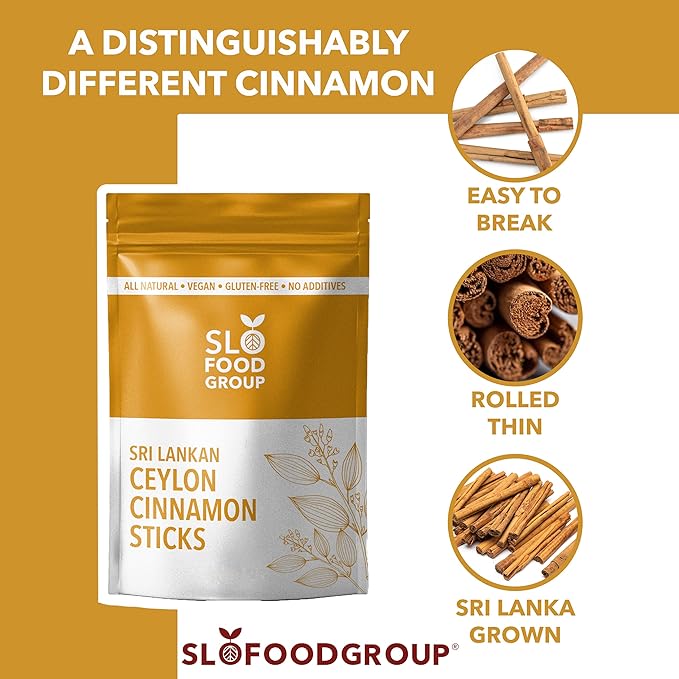 Slofoodgroup -Ceylon Cinnamon Sticks - 1 Lb - Pure Ceylon Cinnamon Quills -5 Inch Cut Cinnamon Spice from Sri Lanka, True Cinnamon - Cinnamomum Verum