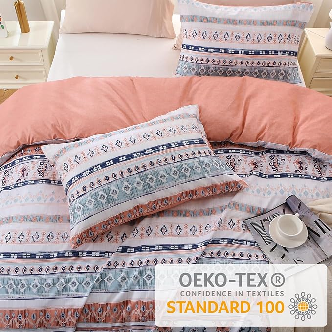 MUXHOMO Duvet Cover King Size, Reversible Floral Vintage Duvet Cover Set with Zipper Closure, 3 Pieces Botanical Patterns Soft Microfiber Bedding Set (90"x104", 2 Pillow Cases 20"×36", Boho Pink)