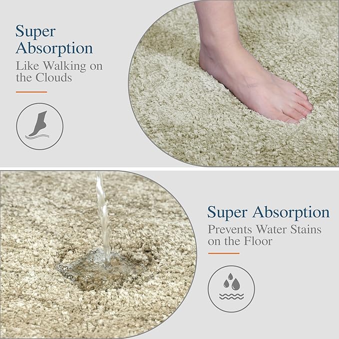 Walensee Large Bathroom Rug (24 x 48, Light Tan) Extra Soft and Absorbent Shaggy Bath Rug Machine Washable Microfiber Bath Mat Non Slip Bath Mat, Luxury Bathroom Floor Mats