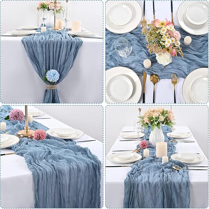 16 Pack Cheesecloth Table Runner, 35x120 Inch Boho Gauze Table Runners, Cheese Cloth Long Table Runner Elegant Table Runners for Party Wedding Bridal Shower Table Decor (Blue)
