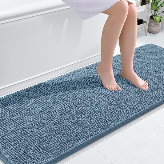 OLANLY Bathroom Rugs 70x24, Extra Soft Absorbent Chenille Bath Rugs, Rubber Backing Quick Dry, Machine Washable Bath Mats for Bathroom Floor, Tub and Shower, Home Decor Accessories, Airy Blue