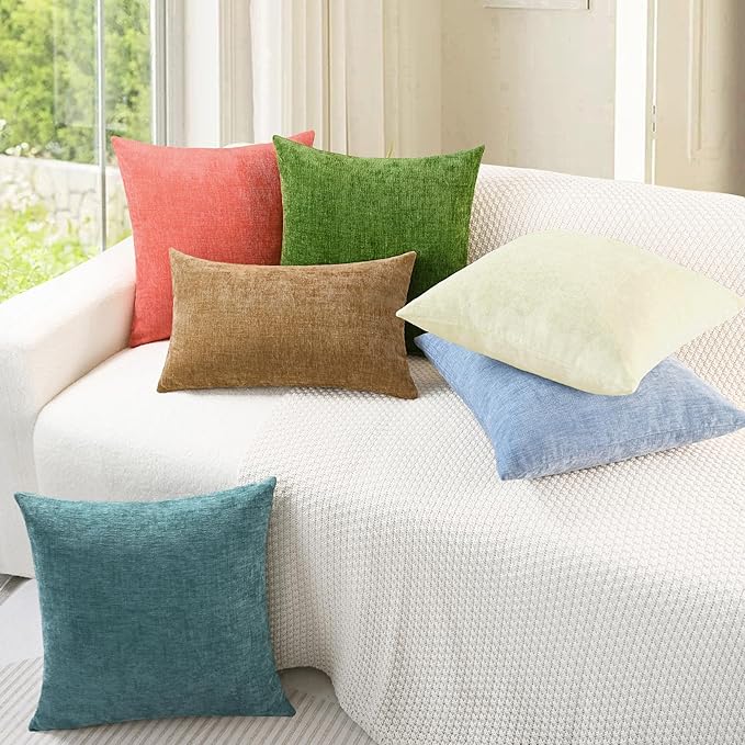 CaliTime Throw Pillow Covers Decorative 20 X 20 Inches Pack of 2 Cozy Chenille Cushion Cases for Couch Sofa Bed Living Room Home Beige