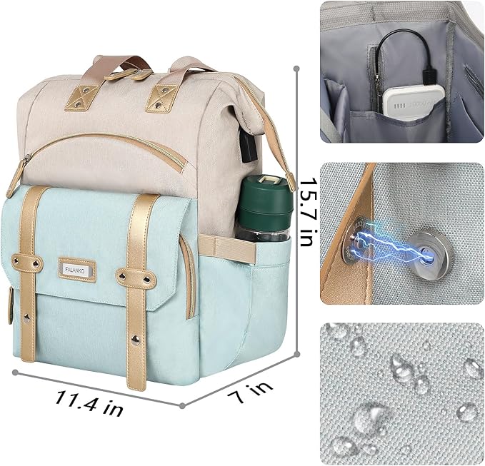 FALANKO Laptop Backpack for Women,15.6 inch Computer Backpack for Work School Nurse Teacher,with Laptop Compartment,USB Charging Port,Large Wide Open,Travel BackpackTravel School Outdoor Activities