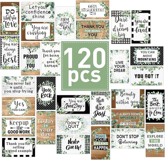 Outus 120 Pcs Motivational Encouragement Quote Cards Inspirational Kindness Appreciation Gratitude Business Cards Encouragement Mini Note Cards, 30 Styles, 3.5 x 2 Inch(Eucalyptus Leaf)