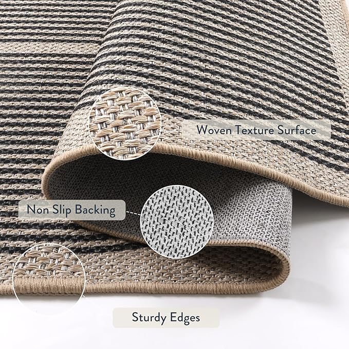 Lahome Rainbow Easy Jute Rug, 2x3 Farmhouse Kitchen Rugs Non Slip Washable Entryway Rug, Neutral Non Slip Non Shedding Low Pile Indoor Outdoor Door Mats for Porch Foyer