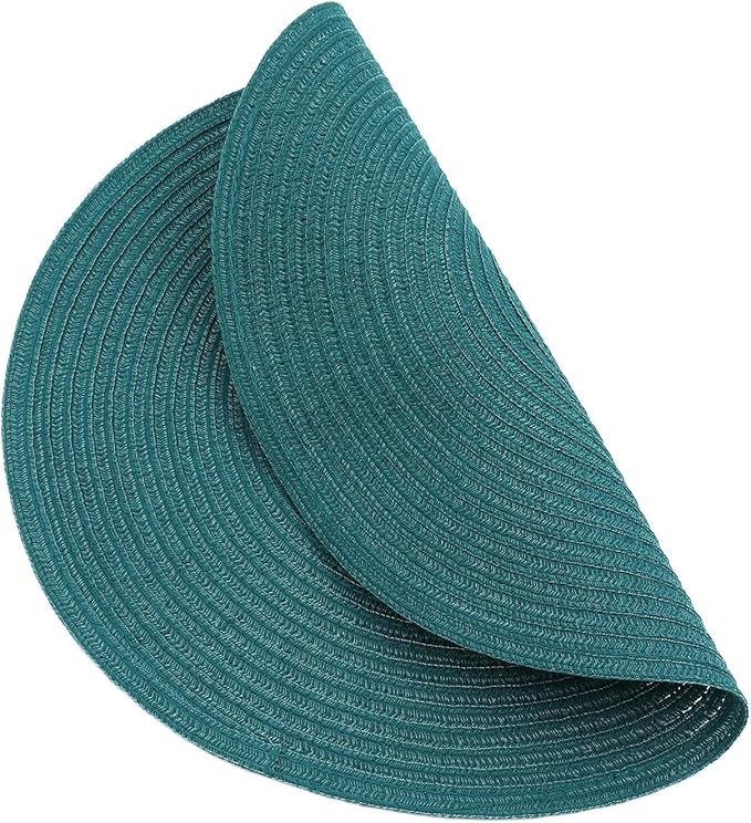 SHACOS Round Placemats Set of 4 Woven Braided Table Placemats 15 inch Circle Place Mats Washable Non Slip Table Mats for Home Wedding Party, Teal Green