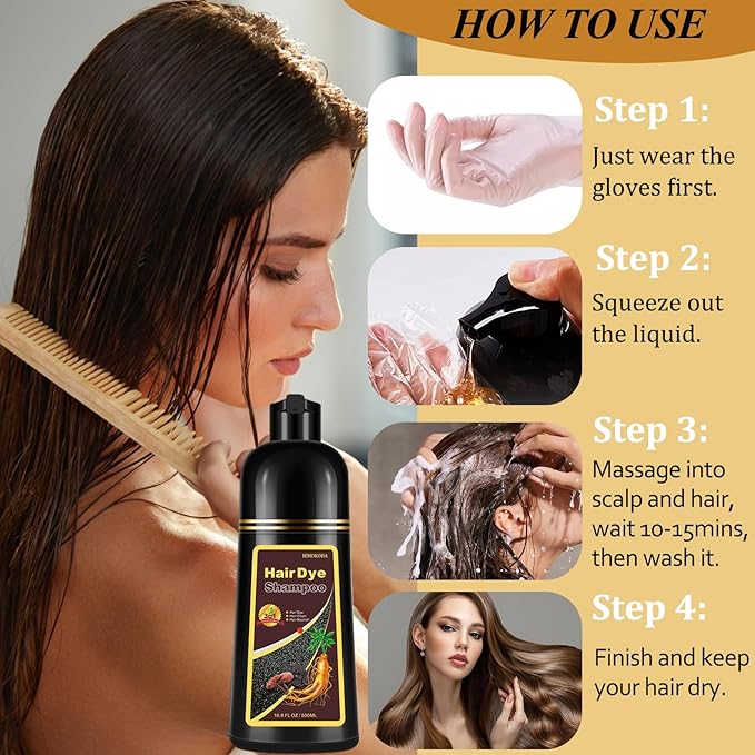 Instant Chestnut Brown Hair Dye Shampoo for Gray Hair 3 in 1, Natural Hair Color Shampoo for Women Men, Brown Hair Dye, Long- Lasting Hair Dye 16.9 Fl Oz (Chestnut brown)