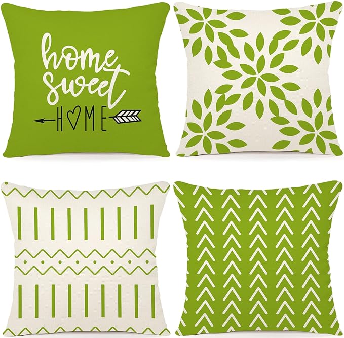 YCOLL Pillow Covers 18x18 Set of 4, Modern Sofa Throw Pillow Cover, Decorative Outdoor Linen Fabric Pillow Case for Couch Bed Car, Sage Green