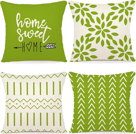 YCOLL Pillow Covers 20x20 Set of 4, Modern Sofa Throw Pillow Cover, Decorative Outdoor Linen Fabric Pillow Case for Couch Bed Car, Sage Green
