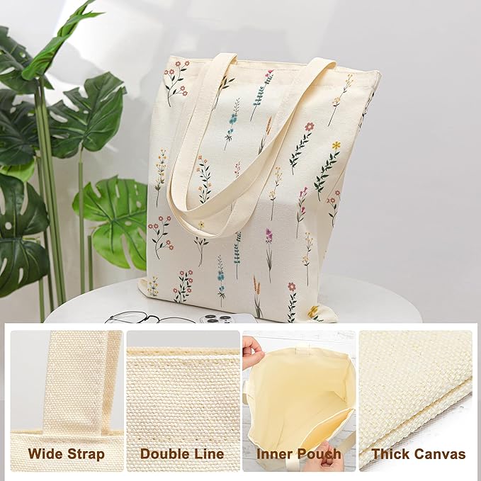 Tote Bag for Women, Canvas Tote Bag with Pockets,Canvas Shopping Bags,Reusable Grocery Bags