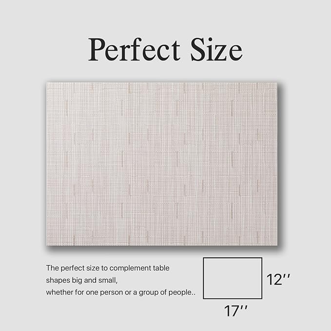 Placemats Set of 12 - Easy Clean Woven Vinyl Placemats for Dining Table, Indoor/Outdoor Place Mats, Washable PVC Table Mats （Pale Beige）