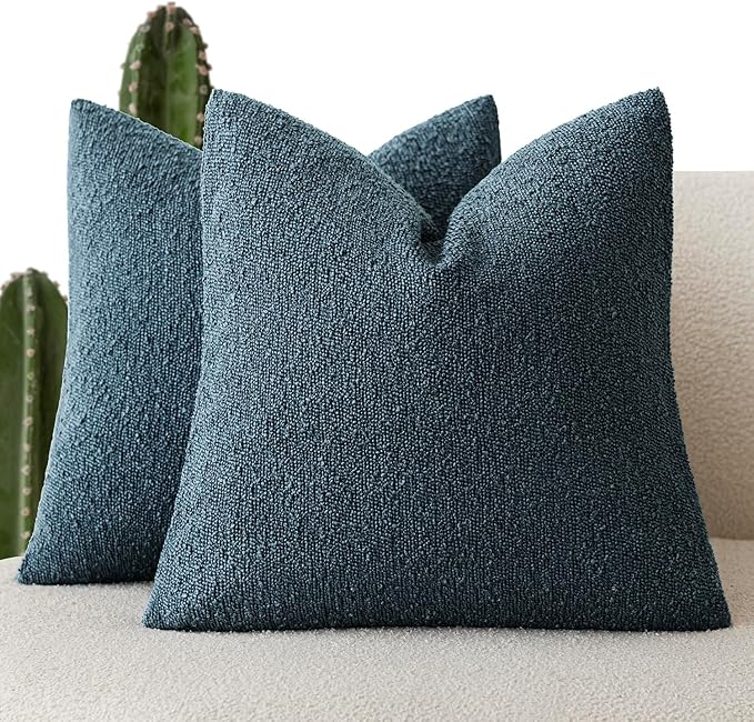 Foindtower Pack of 2, Decorative Textured Boucle Throw Pillow Covers Accent Solid Pillow Cases Cozy Soft Couch Cushion Case for Chair Sofa Bedroom Living Room Home Decor 22x22 Inch Dark Blue