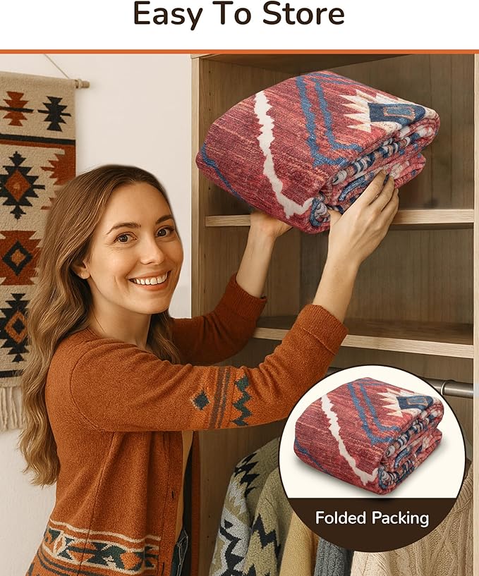 Area Rug 4x6 Rug Machine Washable Non-Slip Low Pile Print Pattern Western Rug for Living Room Bedroom Entryway Tribal Series -Red/Orange