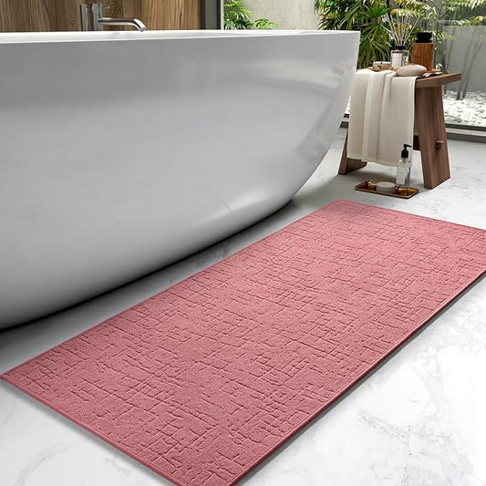 AMOAMI-Bath Mat-Absorbent Quick Dry Bathroom Floor Mats-Washable Rubber Backing Bath Mats for Bathroom Rugs Fit Under Door-Bath Rug for in Front of Sink Bathtub Shower Room, Pink 17''x59''