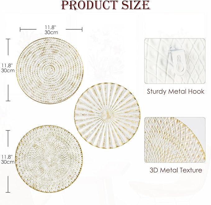 Briful 12" Wall Décor Pack of 3 Metal White Washed Starbursts Radial Plate Wall Art Modern Accent Hanging Wall Decorations For Home Office Bedroom Or Living Room Wall Sculptures