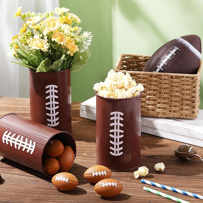 Domensi 12 Pcs Football Table Centerpiece Football Vases Decor Galvanized Metal Vases for Artificial Flowers Rugby Funny Pen Holder Utensil Holder Jars for Kitchen Home Rugby Party Decorations Gifts