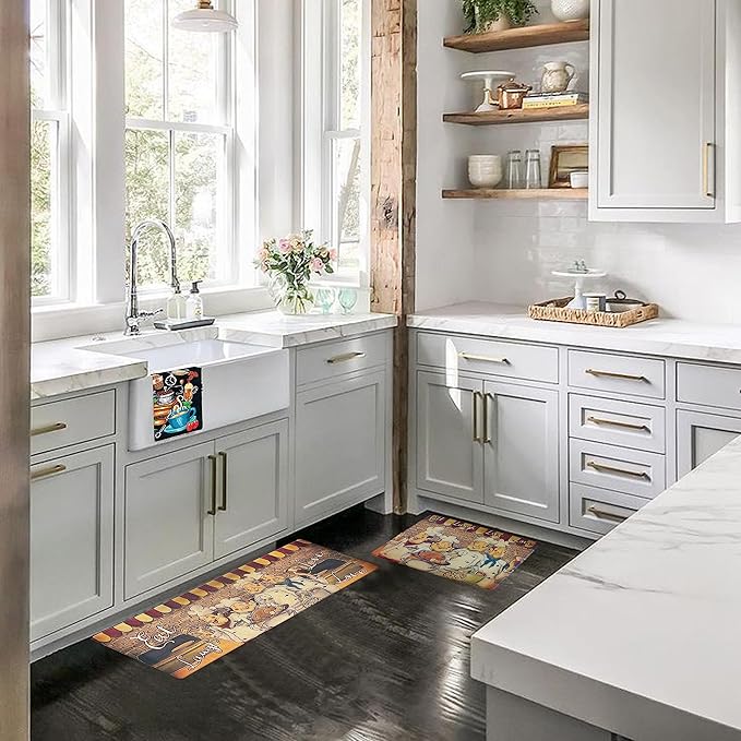 UpNUpCo Artistic Beautiful Anti Fatigue Kitchen Floor Mat - Unique Floor Mat - Pain Relief Padded Kitchen Mat - Floor Mats for in Front of Sink - 2 Pieces 47"x17.5" + 30"x17.5" 10mm Chef