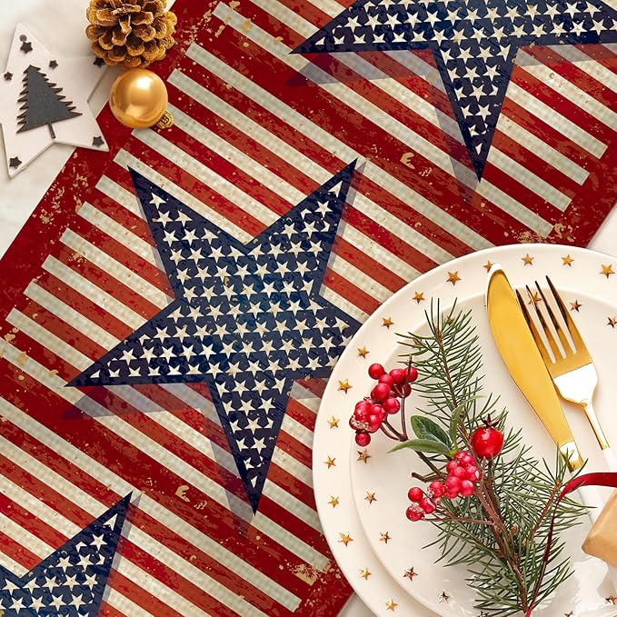 Star 4July Burlap Table Runner Seasonal Spring Fall Kitchen Dining Linen Table Decoration for Indoor Outdoor Home Party Dinner 13x72 Inch