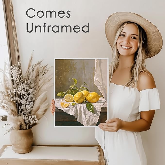 Lemon Still Life Squeeze the Day Art Print - 8x10 | Kitchen Wall Art for Dining Room Decor | Farmhouse Pictures for Home | Rustic Wall Decor for Living Room | Vintage Wall Pictures