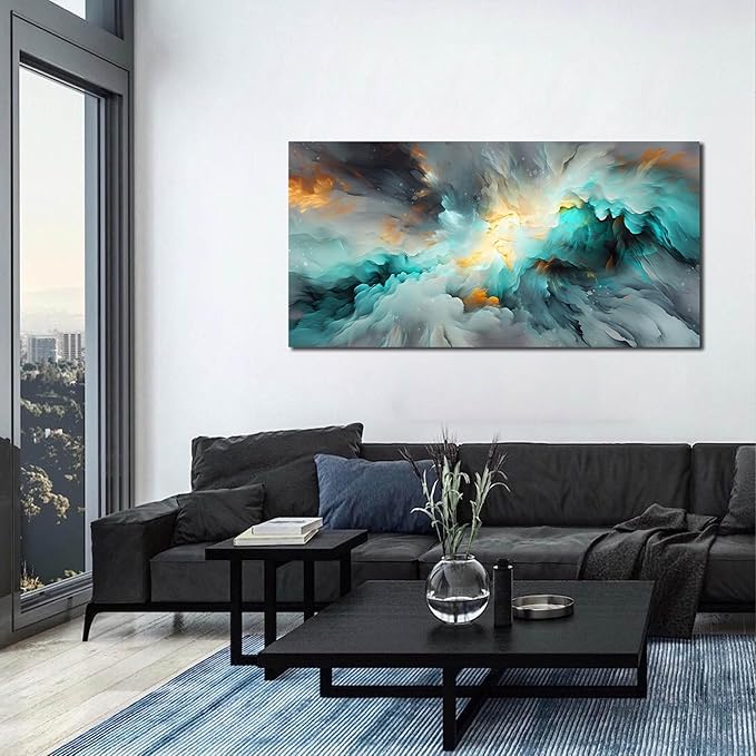 LAOTOART Abstract Art Canvas - Modern Art Wall Decor - Teal Room Decor for Teens Size 24" x 48"