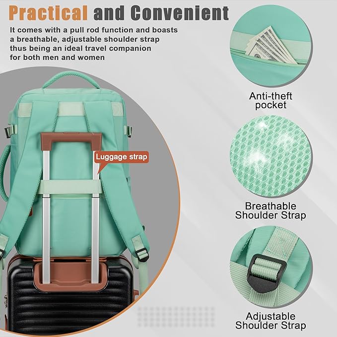 40L Travel Backpack with USB Charging Port, Water-Resistant Carry On Backpack for Men Women, Business Laptop Backpack for Trips & Commutes, Fits 15.6/17.3 Inch Laptop