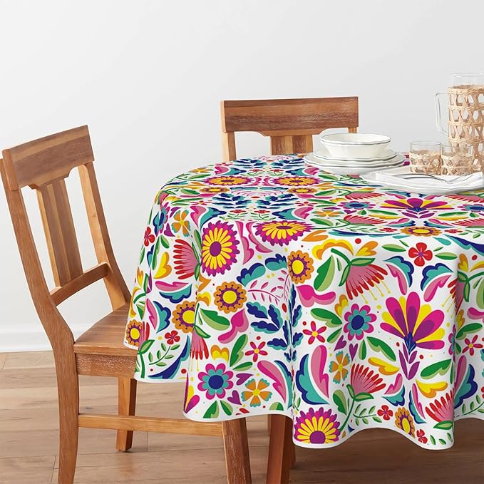 Horaldaily Mexico Tablecloth 70x70 Inch Round, Halloween Cinco De Mayo Fiesta White Washable Seasonal Table Cover for Party Picnic Dinner Decor