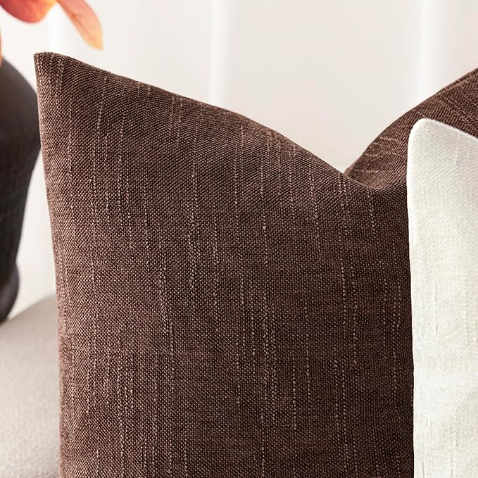 Foindtower Pack of 2 Soft Textured Chenille Throw Decorative Pillow Covers Square Accent Solid Cushion Cover Cozy Neutral Farmhouse Pillow Case for Couch Sofa Bedroom Living Room 22x22 Inch,Red Brown