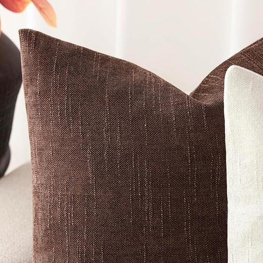 Foindtower Pack of 2 Soft Textured Chenille Throw Decorative Pillow Covers Square Accent Solid Cushion Cover Cozy Neutral Farmhouse Pillow Case for Couch Sofa Bedroom Living Room 20x20 Inch,Red Brown