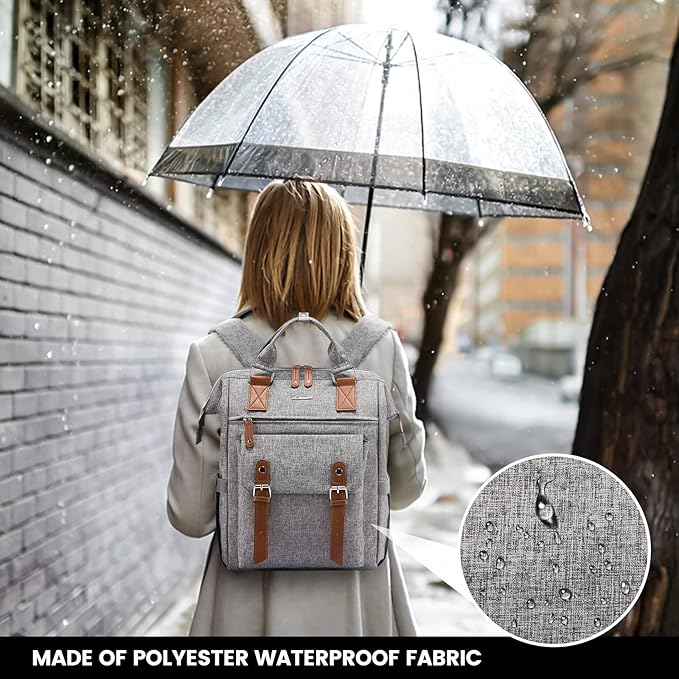 LOVEVOOK Laptop Backpack for Women Work Travel Commuter Teacher Backpack Business Computer Bag Doctor Nurse Bags College Backpack Purse, 17 Inch, Grey-brown