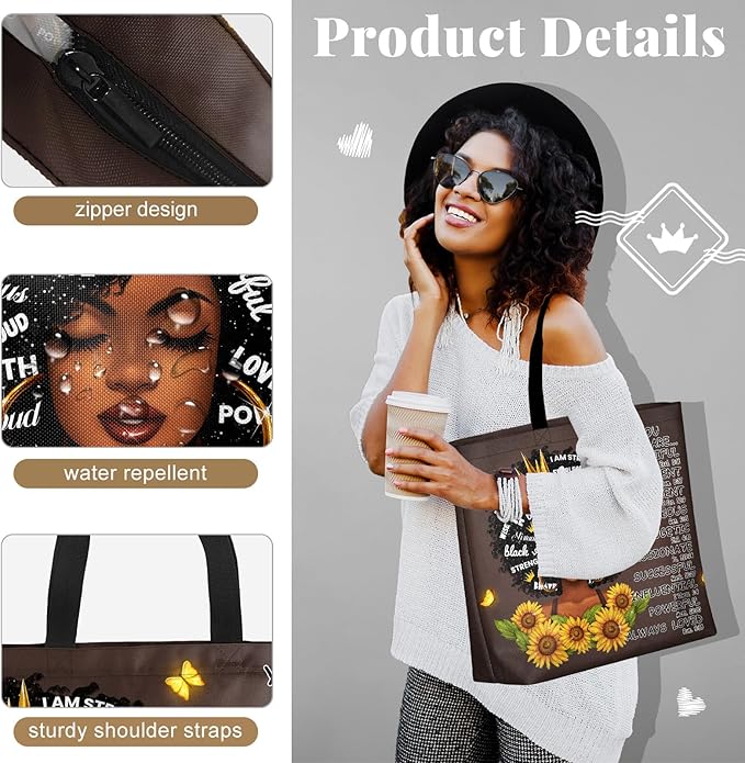 African American Black Women Tote Bag Black Girl Magic Shoulder Handbag For Work Travel Beach Shopping