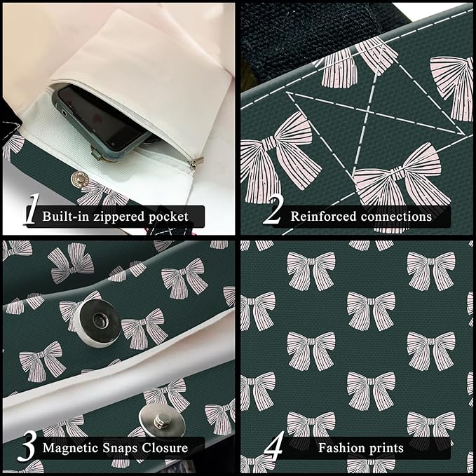 Canvas Tote Bag for Women，Cute Heavy-Duty Shoulder Bag with Zipper Pocket -Travel Tote for Grocery, Gym,Shopping